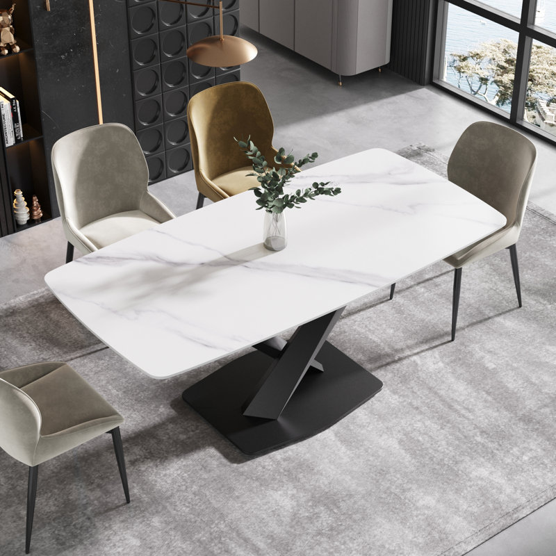 70.87" Kitchen Table, Dining Room Table, Modern Dining Table for 6-8 People, White, 70.87'' L x 35.43'' W, Black