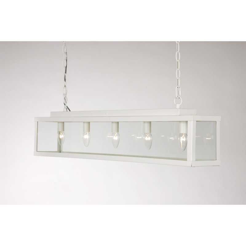 Taplin 5 - Light Kitchen Island Pendant, Beach Ivory Metal and Clear Glass
