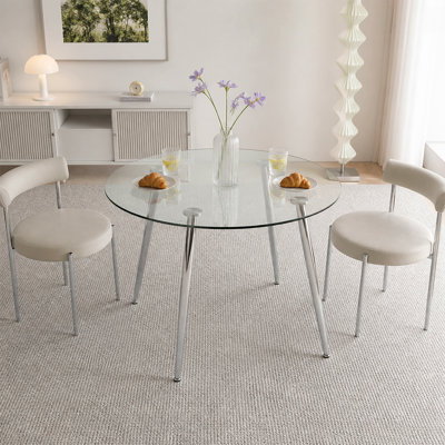 Plateau de table en verre de 40 pouces de diamètre, table de salle à manger ronde de style simple, verre trempé et structure en métal, convenant aux salons et aux salles de réunion