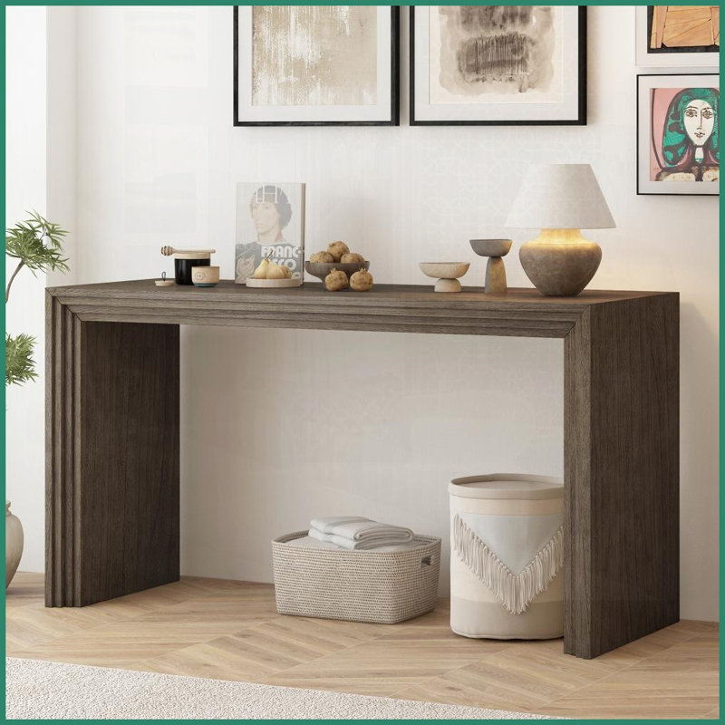 U_STYLE Table basse rayée en placage de paulownia pour salon, robuste 150LBS & amp; Facile à assembler, Brown