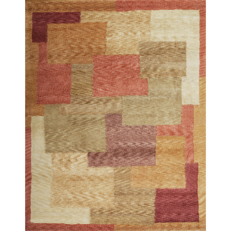 Plateau Hand Knotted Wool Geometric Area Rug in Red/Brown