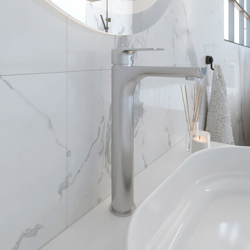 DAX Single Handle Brass Bathroom Vessel Faucet, Nickel