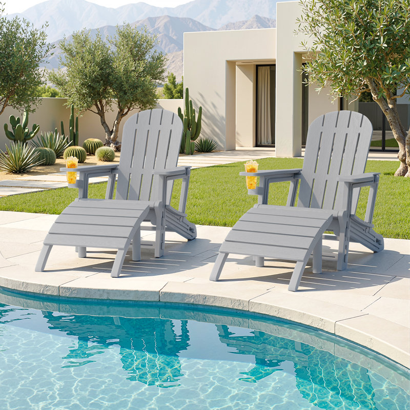  Chaise Adirondack pour 2 personnes avec repose-pieds, Gris