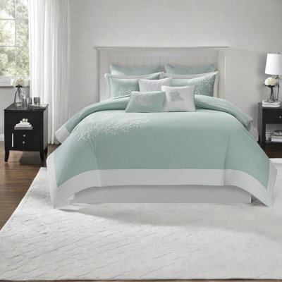 Ensembles de literie luxueux en coton turquoise avec motif jacquard corail, très grand / très grand californien, confort à la maison