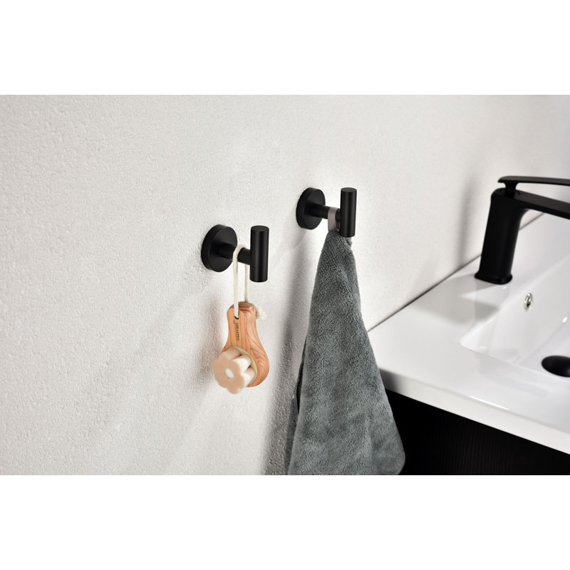2 Pieces Towel Hook Stainless Steel Matte Black Wall Mounted Rustproof Scratch Resistant