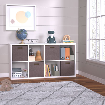 Closetmaid Decorative 8 Cube Bookcase With Premium Fabric Bins In White,brown