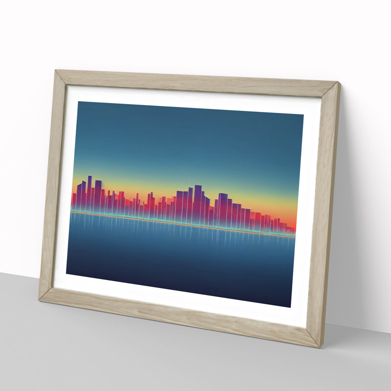 Cool City Skyline Architecture - Framed Print, 46cm H x 64cm W x 2cm D, Oak