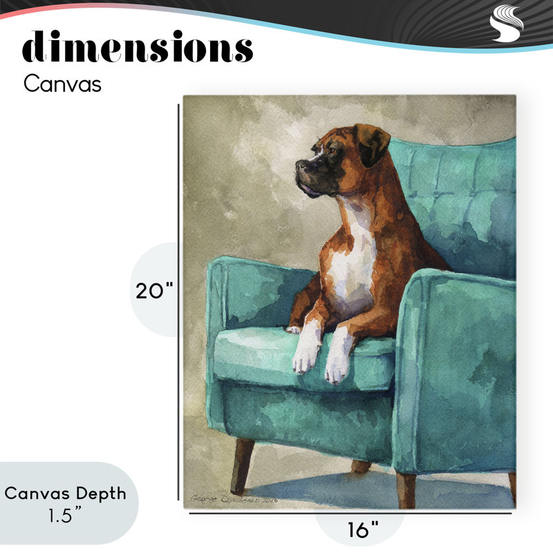 Boxer majestueux sur toile de fauteuil, design par George Dyachenko, H 20 po x l 16 po