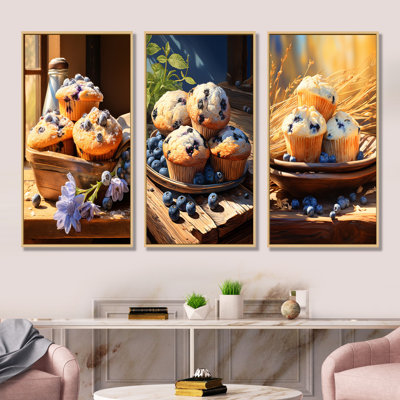 «Blue Fresh Muffin Morning - Baked Goods», ensemble de 4 reproductions d'art mural