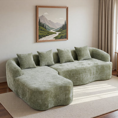 Canapé modulaire en L en chenille à compression complète avec méridienne courbée et coussins