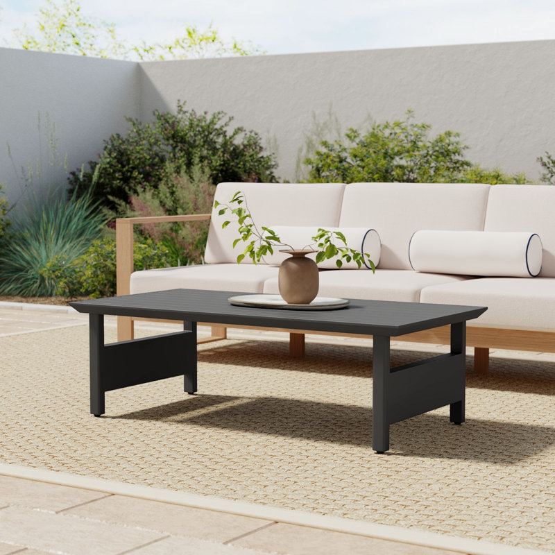 Everlee 15" H x 48" W Rectangular Metal Outdoor Coffee Table, Black