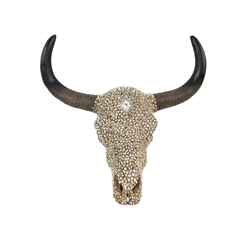 Southwestern White Pebble Longhorn Bull Cow Skull with Black Horn Accent Hanging Wall Décor