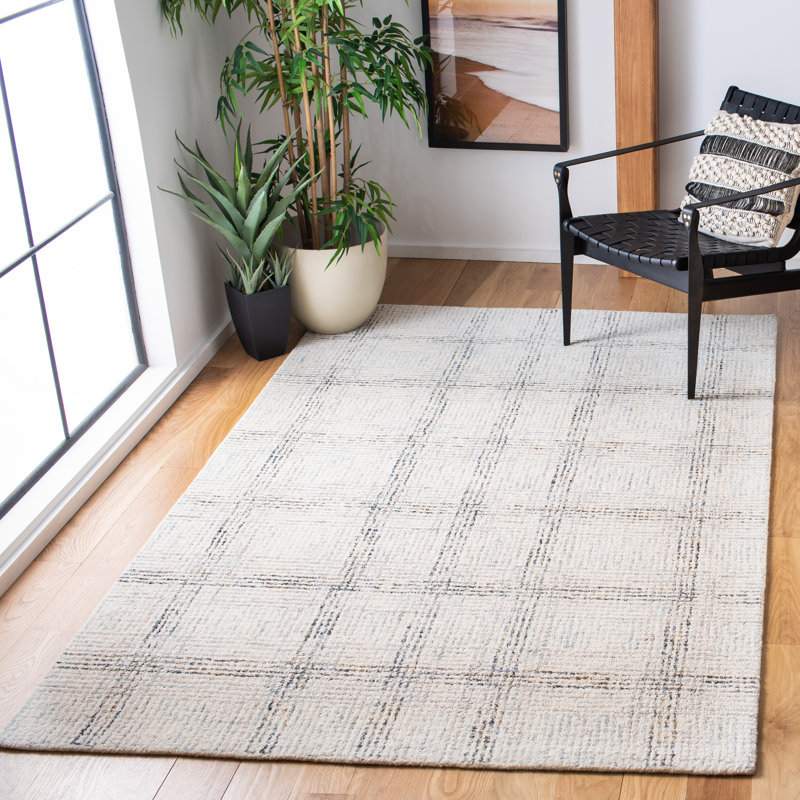 Tapis ivoire / gris en laine / coton touffeté à la main Corinna, Rectangle 6 pi x 9 pi