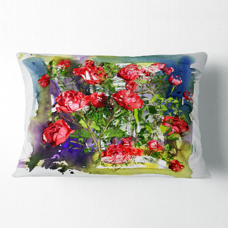 Coussin lombaire en aquarelle de roses florales