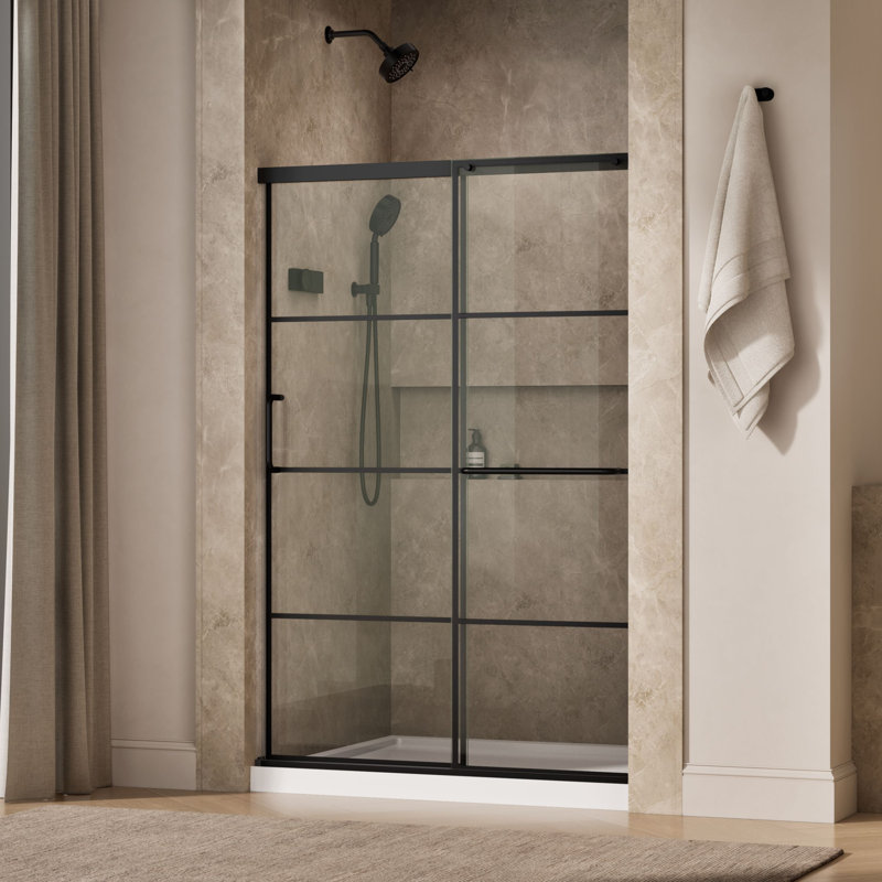 Elate Sliding Shower Door, 70-1/2-In H X 44-1/4 - 47-5/8-In W, With 1/4-In Thick Crystal Clear Glass With Rectangular Grille Pattern