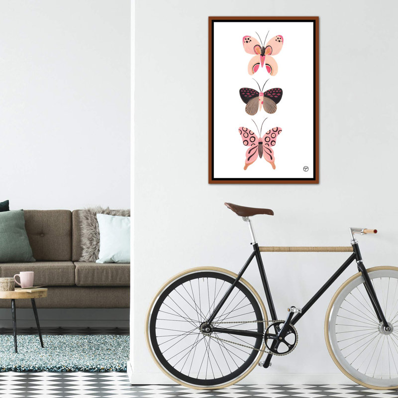 «Butterfly Trio», art encadré, H 40 po x l 26 po x P 1,5 po, Toile avec cadre en bois classique