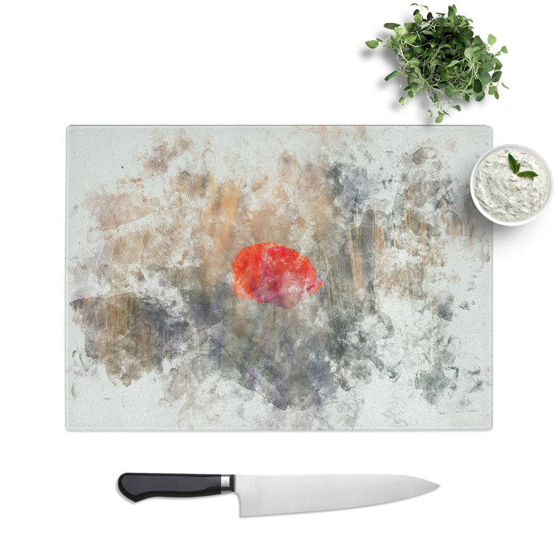 Tempered Glass Red Poppy Flower Chopping Board, 28.5 cm x 39 cm