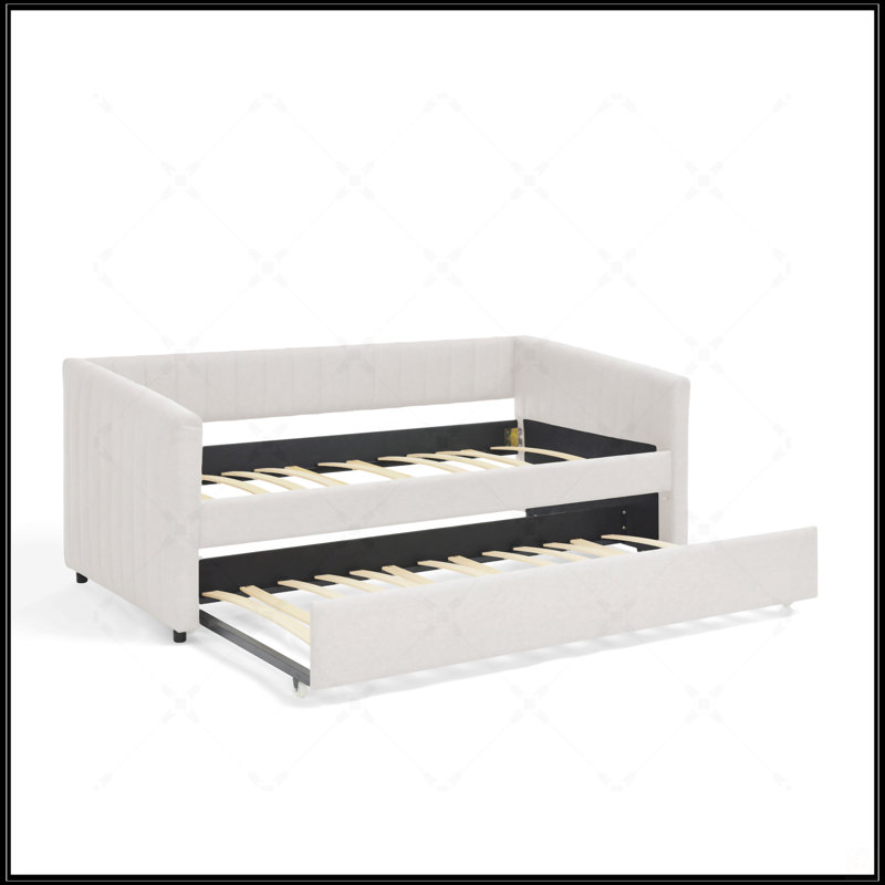 Stylish Tufted Daybed With Trundle And Two Drawers, Queen Size, Grey Boucle Fabric For Comfort And Storage, Beige, Twin