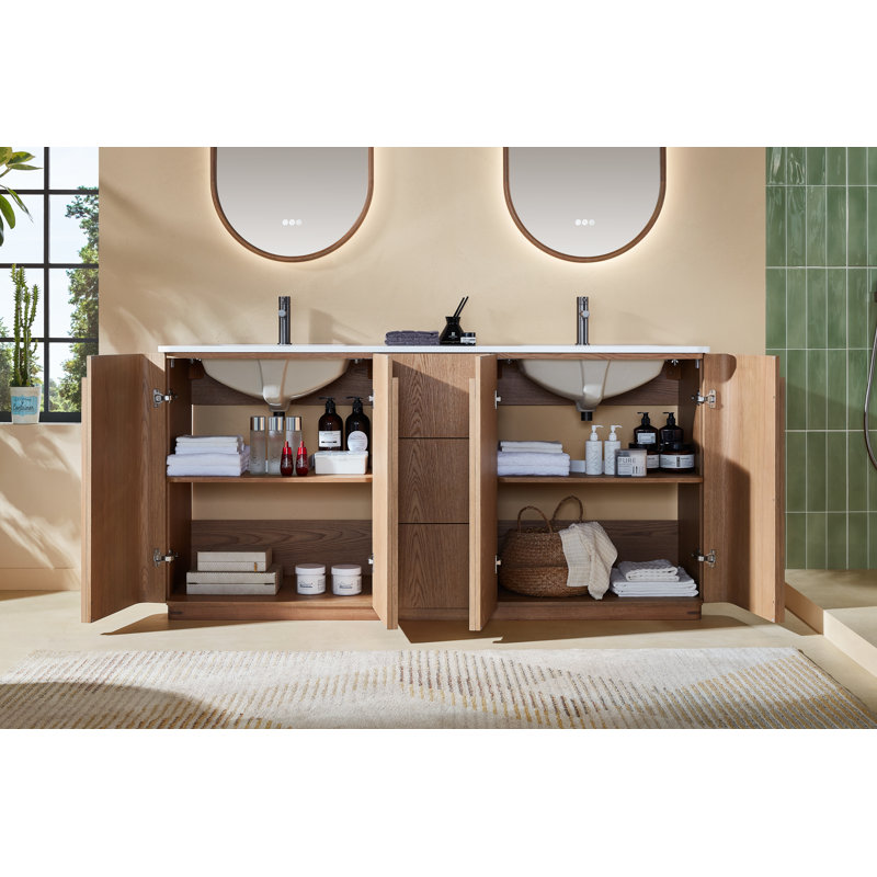 Parma 72" W Double Vanity, Natural Teak
