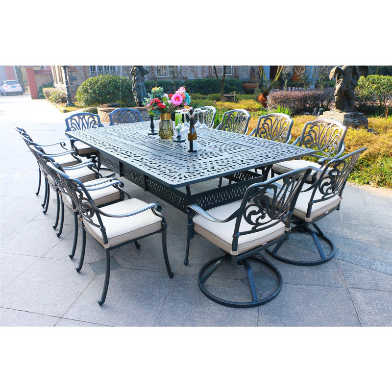 Rectangular 12 - Person 108" Long Aluminum Dining Set with Cushions