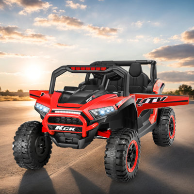 24V 2 Seater Ride On Car With Remote Control, Powered Ride On UTV Toys For Boys, Girls, Ages 3-8, Electric Car W/ Colorful LED Lights, Bluetooth, MP3, USB, 5MPH
