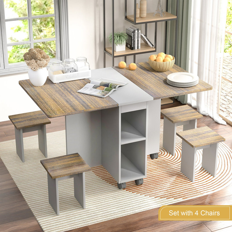 Foldable Expandable Dining Table Set for 4 People