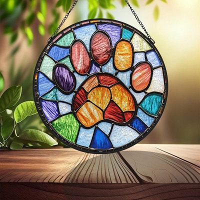 Stained Glass Paw Print Art Stained Glass Panels Suncatcher for Window Decor