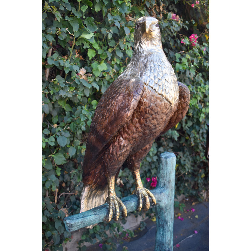 Very Detailed Eagle Standing On A Tree Branch Bronze Statue  24" X 28" X 66"H
