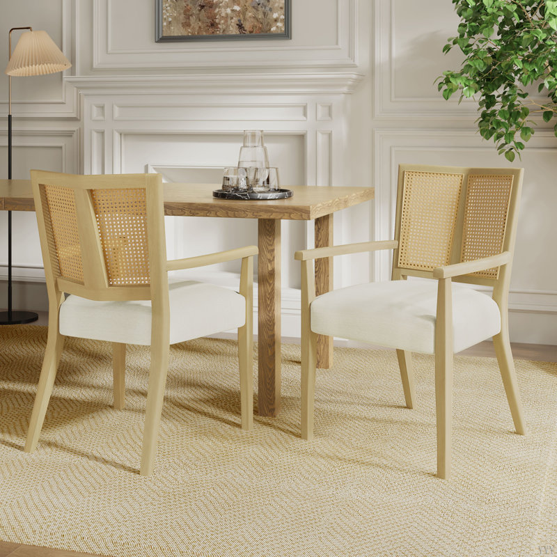 Ensemble de 2 chaises avec accoudoirs, Beige, Bois de frêne naturel