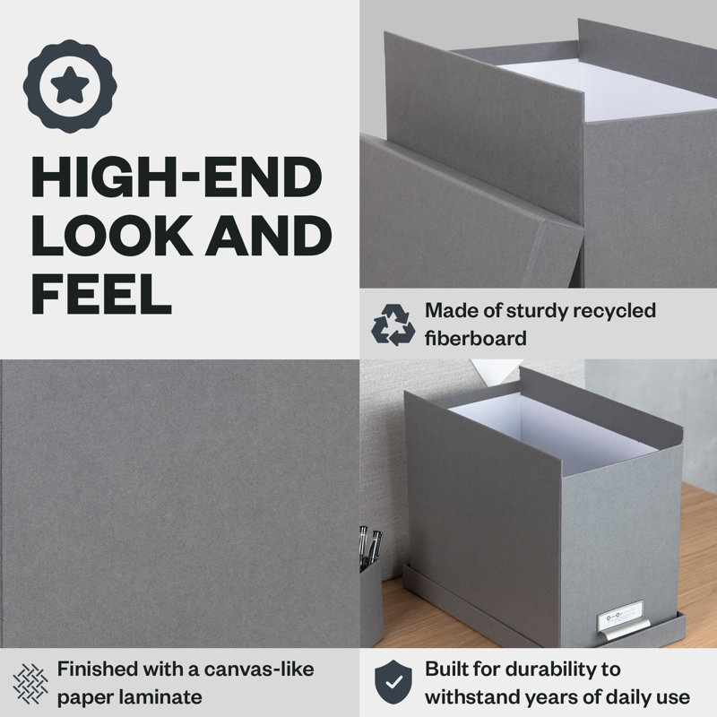 Bigso John Fiberboard Label Frame Desktop File Storage Box, Gray