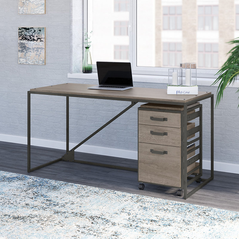 Patankar 2 Piece Computer Desk Office Set, Restored Gray