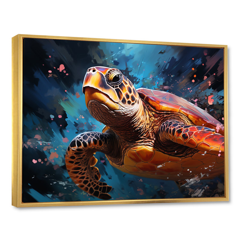 Tortue sereine sous l'eau I, Cadre flottant doré, H 30 po x l 40 po