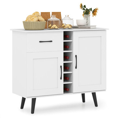 2-Door Wine Bar Cabinet Kitchen Sideboard Buffet with Drawer & Adjustable Shelves