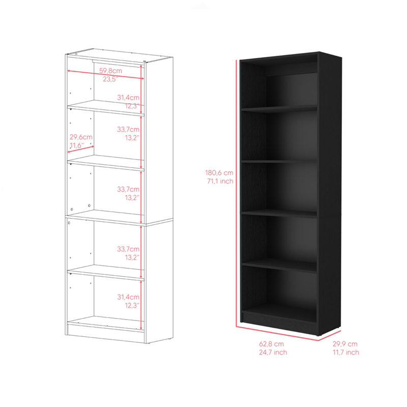 Bibliothèque à 4 tablettes, noir, bureau, Noir, 4