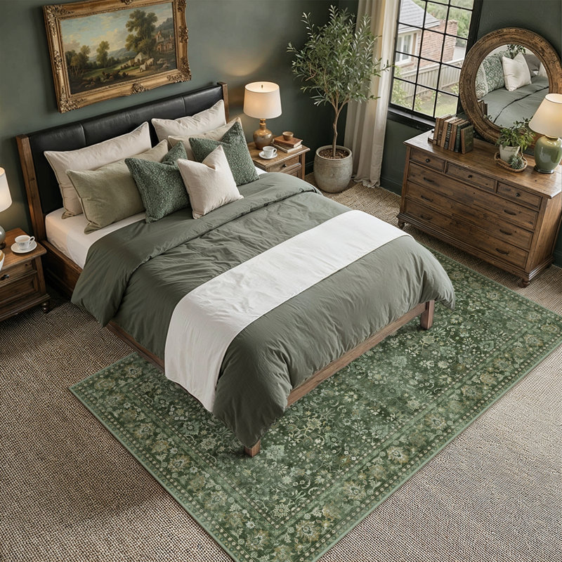Tapis traditionnel lavable Cohen, Rectangle 5 pi x 7 pi, Vert