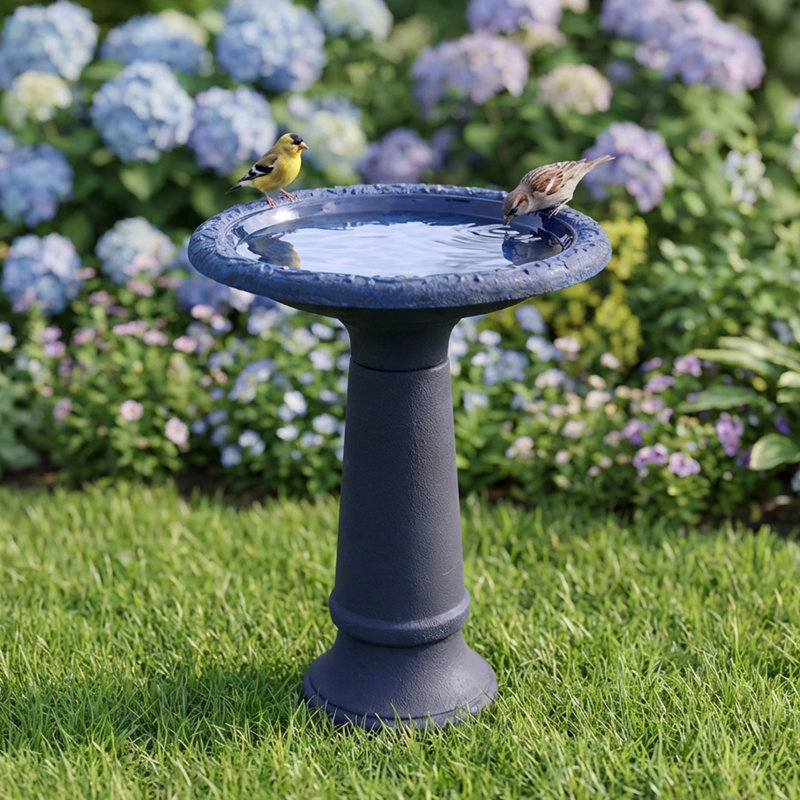 Marbled Glaze Bird Bath, Blue