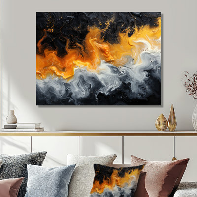  «Orange noir abstrait liquide rivière III - art abstrait mural encre liquide