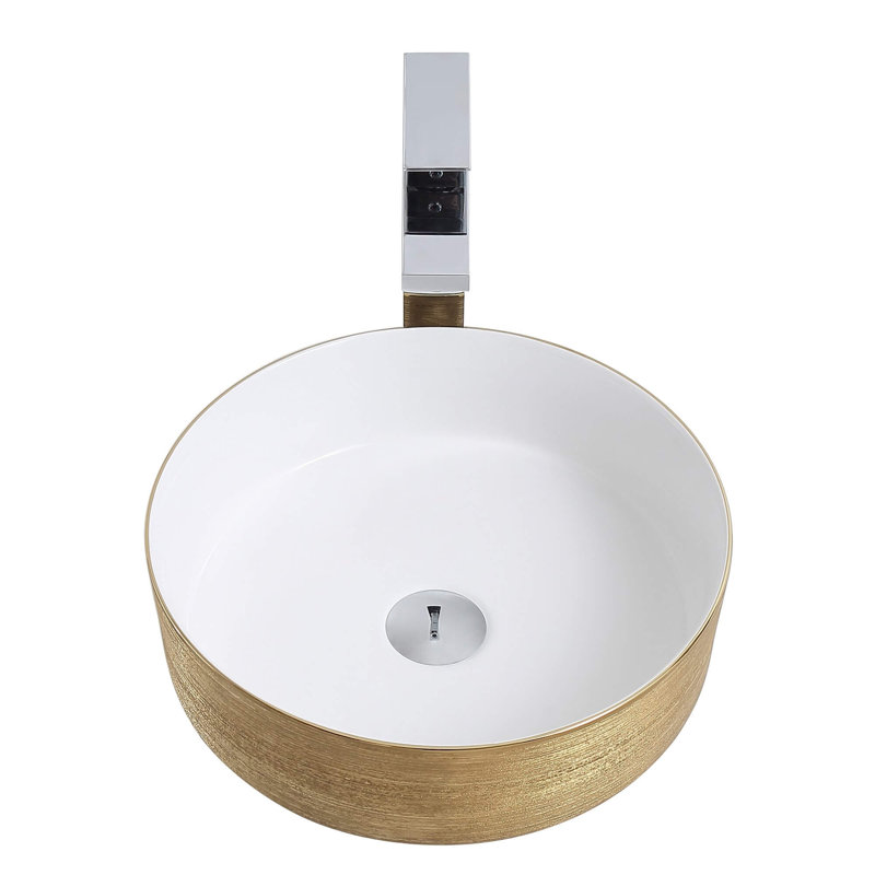 Circular Vessel Bathroom Sink, Brushed Gold