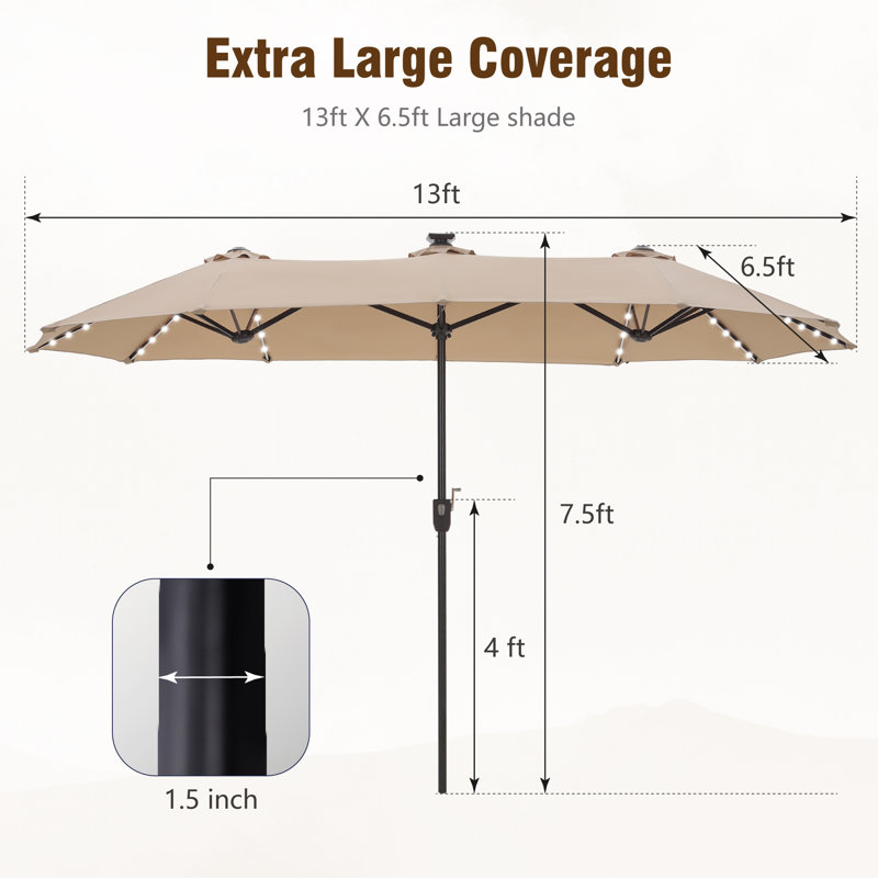 Jacobo 156'' x 78''Rectangular Lighted Market Umbrella with  16 Color Changing Light, Beige