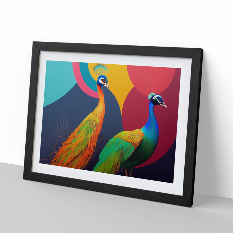 Two Peacocks Abstract - Framed Print, Black, 25cm H x 34cm W x 2cm D