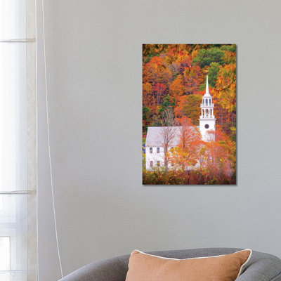 Church With Fall Foliage In Vermont New England 1 Piece Wrapped Canvas Wall Art