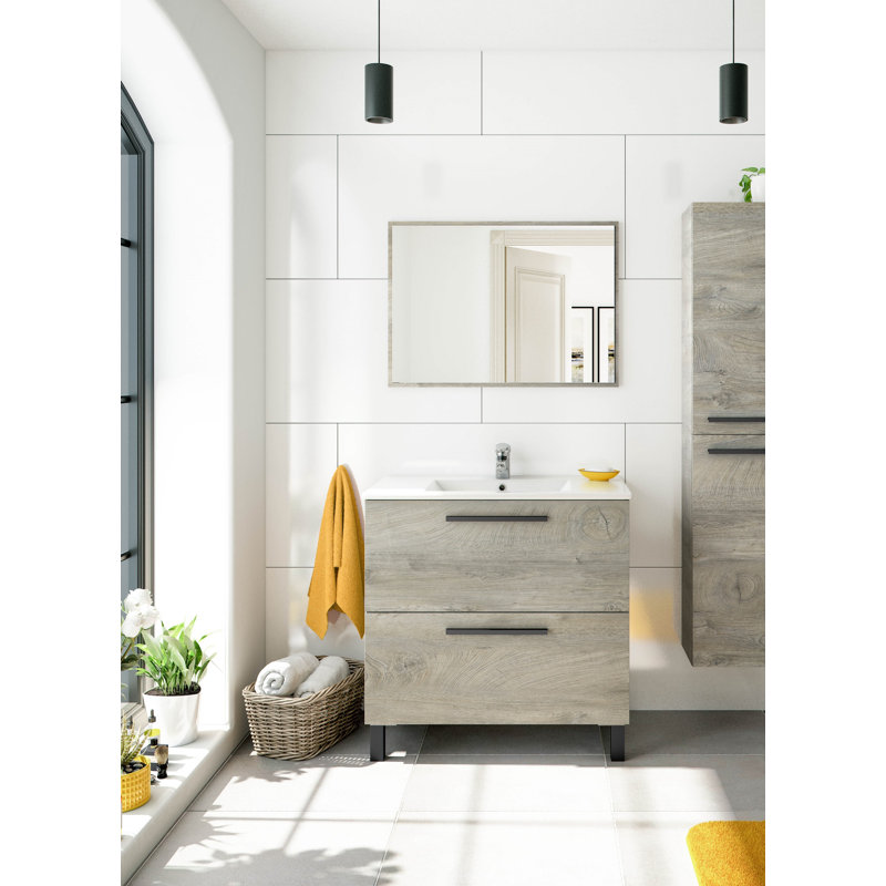 Dishaun 80cm Single Bathroom Vanity Base Only, Oak