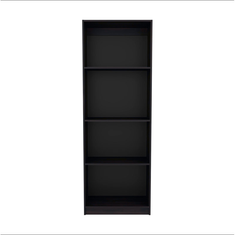 Bibliothèque plate en noyer teint avec rangement ouvert et 4 tablettes