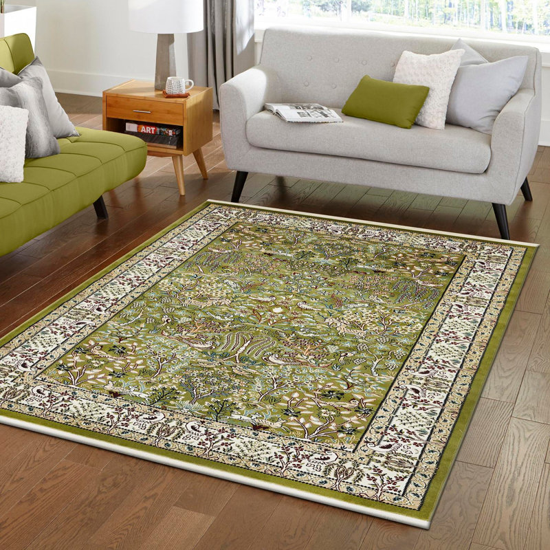 Tapis vert / ivoire Jackson, Rectangle 10 pi x 14 pi 1 po, Green