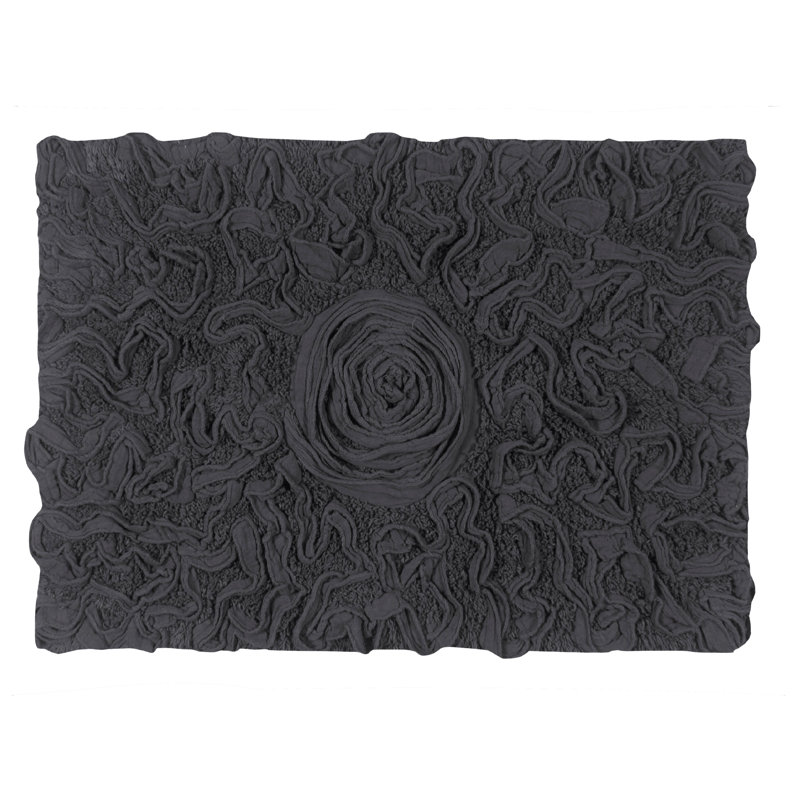 Schoenberger Floral Design Cotton Bath Rug, 24" L x 17" W, Gray