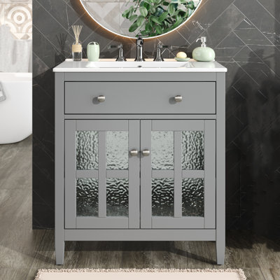 Meuble-lavabo de 30 pouces avec lavabo en céramique avec tablettes réglables et plateau réversible