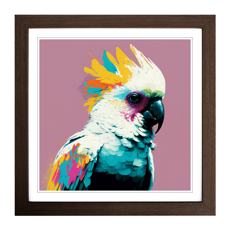 Cockatoo Pop Art - Single Picture Frame Print on Wood, Walnut