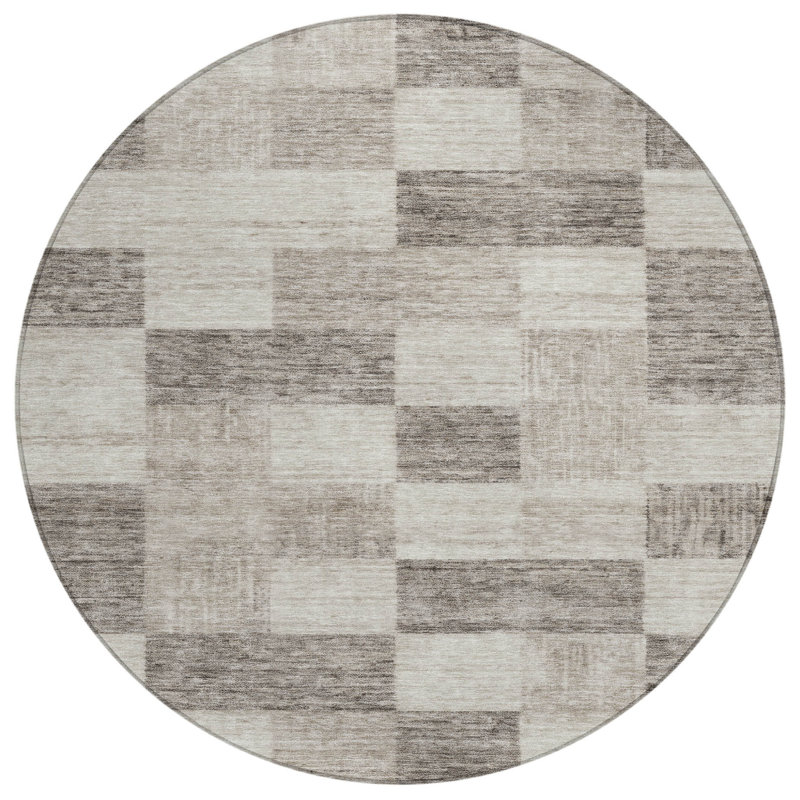 Tapis rond 8 po beige et gris