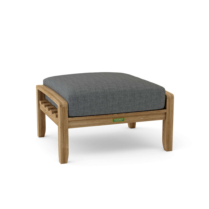 Dustin Outdoor Teak Ottoman with Sunbrella Cushion, Cast Charcoal