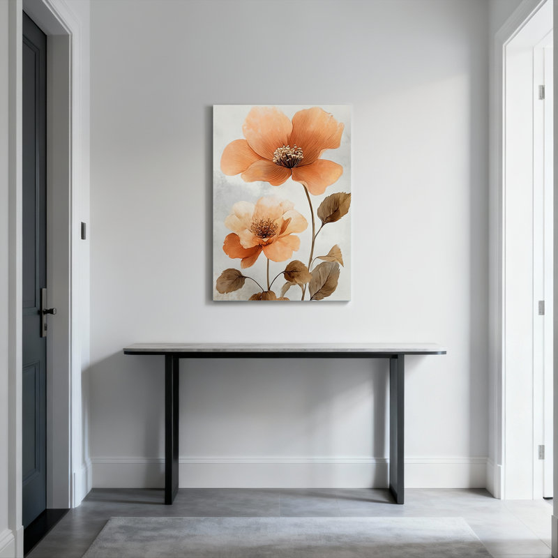 Ensemble de 1 tableau mural sur toile tendue à motif floral de coquelicots orange, H 36 po x l 24 po